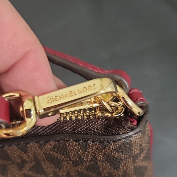 Michael Kors Signature Brown and Burgundy Wristlet - Picture 3 of 8